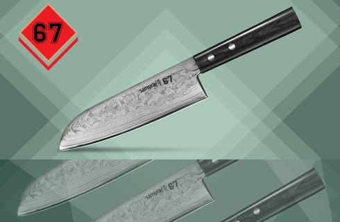 SD67-0094 Нож кухонный "Samura 67" Сантоку 175 мм, дамаск 67 слоев, черная пакка