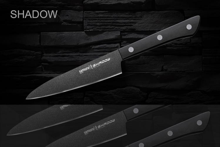 SH-0021/16 Нож кухонный "Samura SHADOW" универсальный с покрытием BLACK FUSO 120мм,AUS-8,ABS пластик