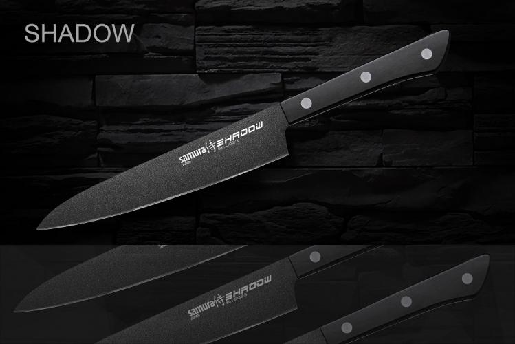 SH-0023/16 Нож кухонный "Samura SHADOW" универсальный с покрытием BLACK FUSO 150мм,AUS-8,ABS пластик
