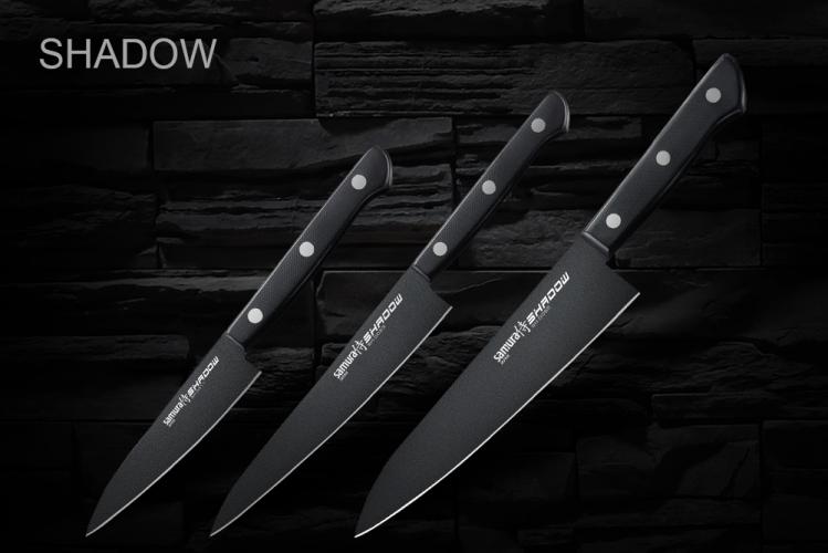 SH-0220/16 Набор из 3 ножей "Samura SHADOW" с покрытием BLACK FUSO (11, 21, 85), AUS-8, ABS пластик