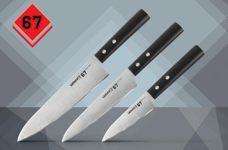 SS67-0220 Набор ножей 3 в 1 "Samura 67" 98 мм, 150 мм, 208 мм, AUS-8, ABS пластик
