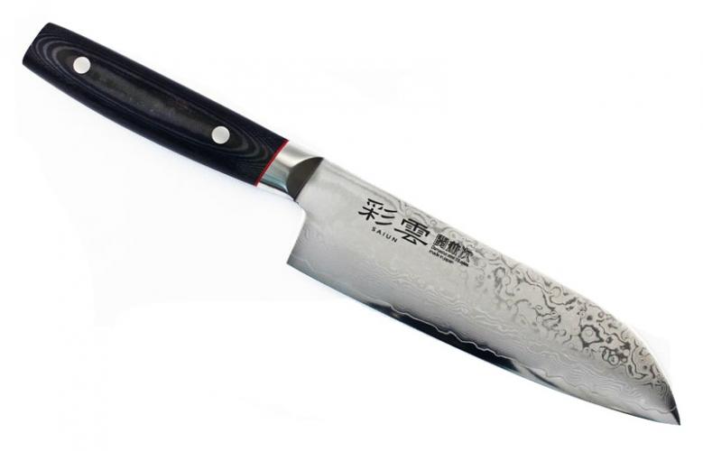9003, Нож Сантоку Kanetsugu Saiun Damascus, 170 мм, сталь VG-10, 33 слоя, рукоять микарта (10225030/220413/0002953)