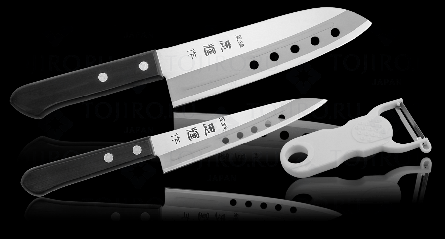 FC-102 Набор ножей "Tadateru-Saku" (Нож универсальный 150мм Нож Сантоку 170 мм и овощечистка), сталь (10225030/220413/00