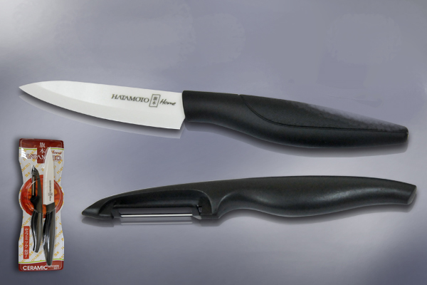 HC300W-BLK Набор Нож универсальный керамический 110мм, черная рукоять + овощечистка (10005022/050912/0052182)