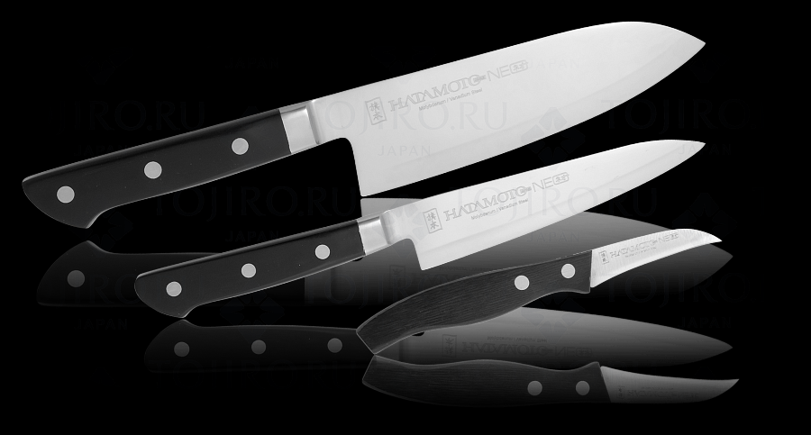 HN-SET02 Набор ножей Hatamoto Neo, Сантоку 165 мм, Универсальный 135 мм, Для овощей 70 мм, сталь MoV (10005022/040712/00