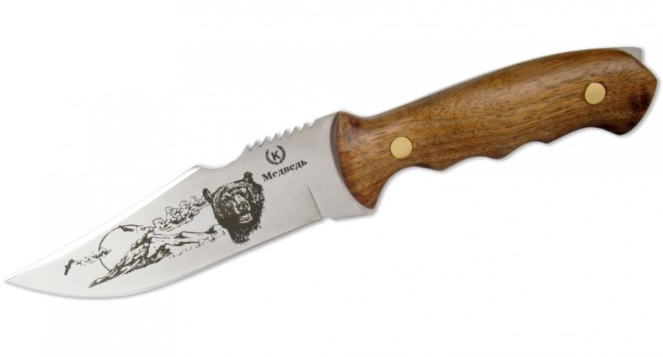 МЕДВЕДЬ-К (8033) Нож охотничий  МЕДВЕДЬ накладка (дерево орех) / Кизляр