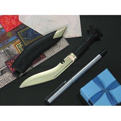 KH0071, Кукри 4" Paper Kukri Steel Blade, 100 мм, Carbon, рукоять латунь, дерево, ножны кожа (10130122/240314/0001719)