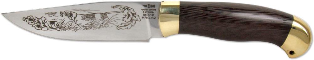 КУНИЦА (7818)к Нож нескладной кованый венге полная взрезка, зеркальные оковка и тыльник латунь гравировка
