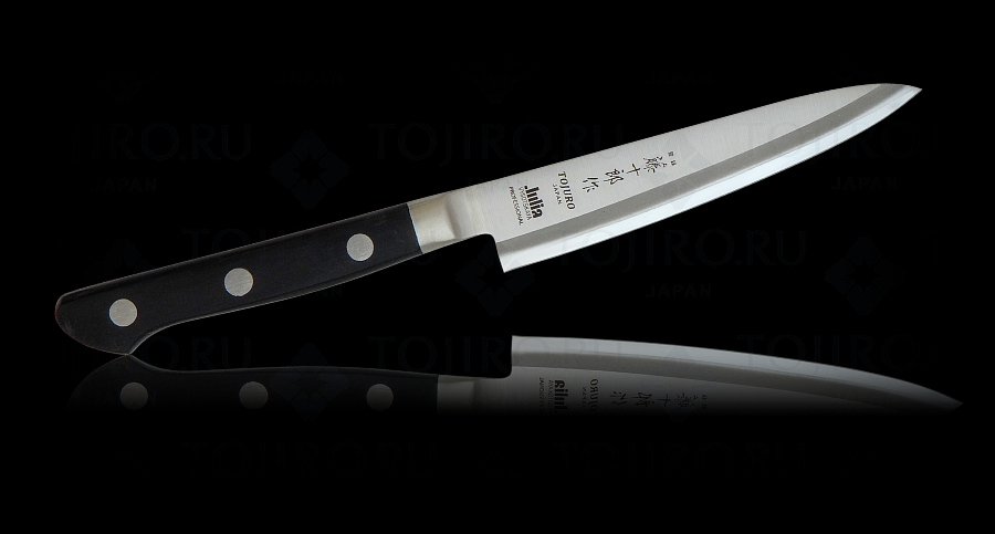 TJ-122 JV, Нож универсальный Fuji Cutlery Tojyuro, 130 мм, сталь Мо-V, 3 слоя, рукоять полипропилен, заточка #6000 (1022