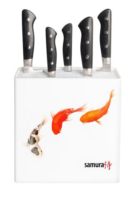 KBH-101F/K Подставка универсальная для ножей "Samura", 230x225x82 мм, пластик (белая, рыбы)