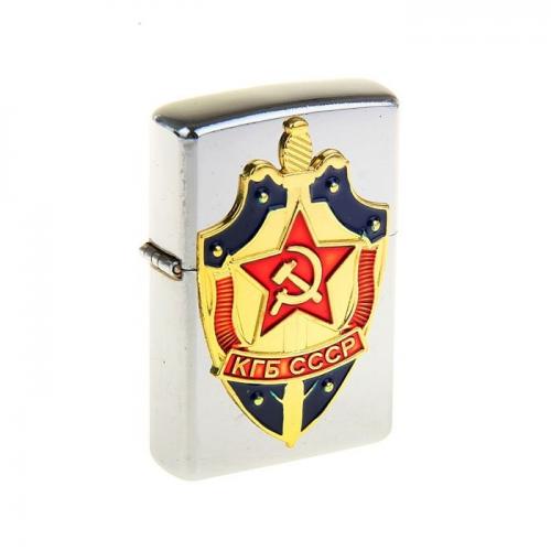Зажигалка "КГБ" в металлической коробке, с кремнием, бензин