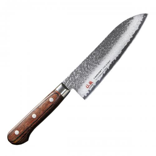 SENZO UNIVERSAL Нож САНТОКУ, ,коричневая рукоя, 33 слоя VG10, PAKKAWOOD, 170 мм, FT-01/E