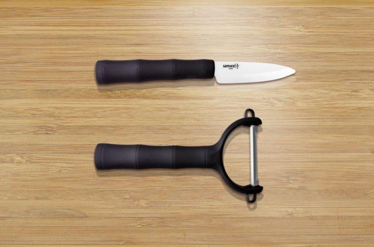 Набор Фруктовый нож и овощечистка (черные рукояти) BAMBOO Eco-Ceramic