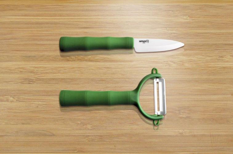 Набор Фруктовый нож и овощечистка (зеленые рукояти) BAMBOO Eco-Ceramic