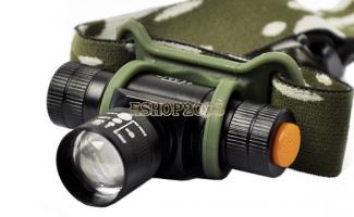 Фонарь налобный – светодиод Cree XPE-Q5, 14500 li-ion 2200 mA*h, 3 режима, изменяемый фокус, чехол на пояс