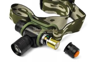 Фонарь налобный – светодиод Cree XPE-Q5, 14500 li-ion 2200 mA*h, 3 режима, изменяемый фокус, чехол на пояс