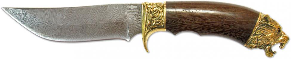 ОРЛАН (6081)д Нож нескладной дамаск дерево венге худ. литьё латунь \ Ножемир Россия