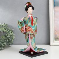 Кукла коллекционная "Гейша в бирюзовом кимоно с цветами" 32х13х13 см   7148343