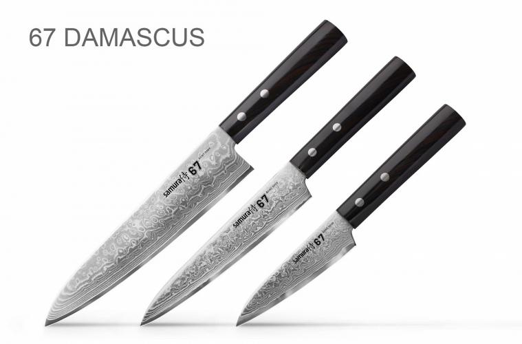 SD67-0220/K Набор ножей 3 в 1 "Samura 67" 98 мм, 150 мм, 208 мм, дамаск 67 слоев, ABS пластик
