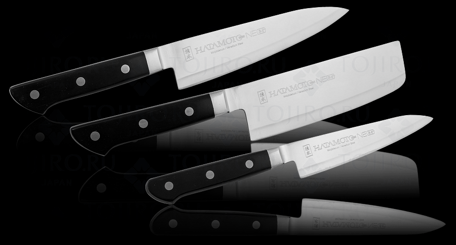 HN-SET01 Набор ножей Hatamoto Neo, Шеф180 мм, Универсальный 135 мм, Накири165 мм, сталь MoV, рукоять (10005022/040712/00