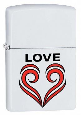 Зажигалка ZIPPO 214 Love Theme с покрытием White Matte, латунь/сталь, белая, матовая, 36x12x56 мм