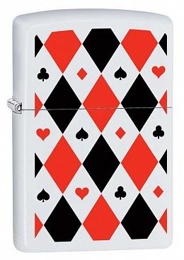 Зажигалка ZIPPO 214 Poker Patterns с покрытием White Matte, латунь/сталь, белая, 36x12x56 мм