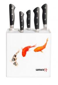 KBH-101F/K Подставка универсальная для ножей "Samura", 230x225x82 мм, пластик (белая, рыбы)